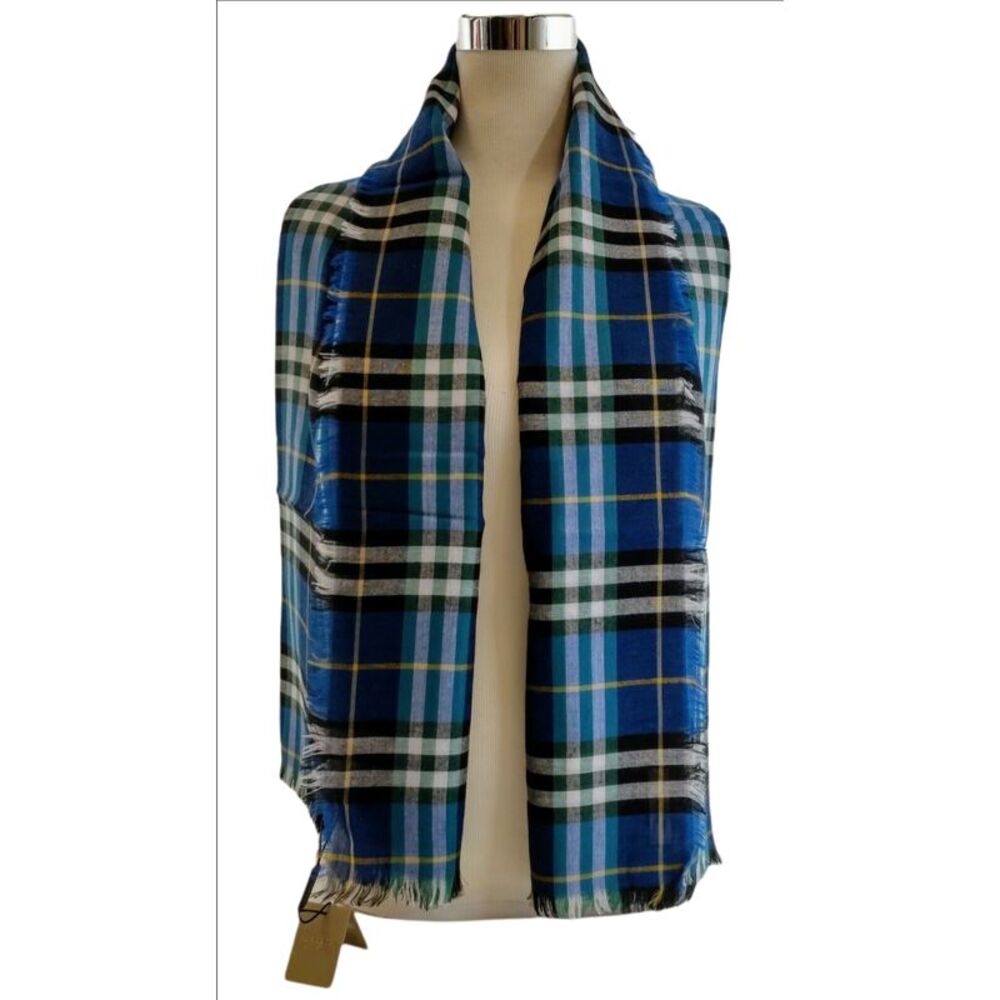 Burberry Canyan Blue Castleford Check Light Weight Large Scarf Shawl - Picture 3 of 4
